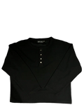 BLACK WAFFLE KNIT HENLEY