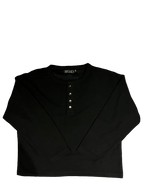 BLACK WAFFLE KNIT HENLEY